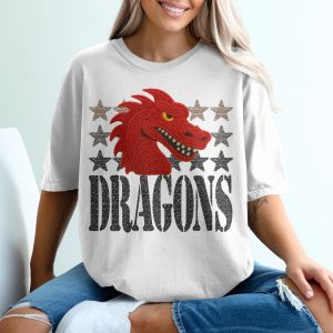 Red Dragon T Shirt, Fierce Dragon Tee, Knitted Dragon, Starry Dragons, Dragon Graphic Shirt, Dragon Lover Tee