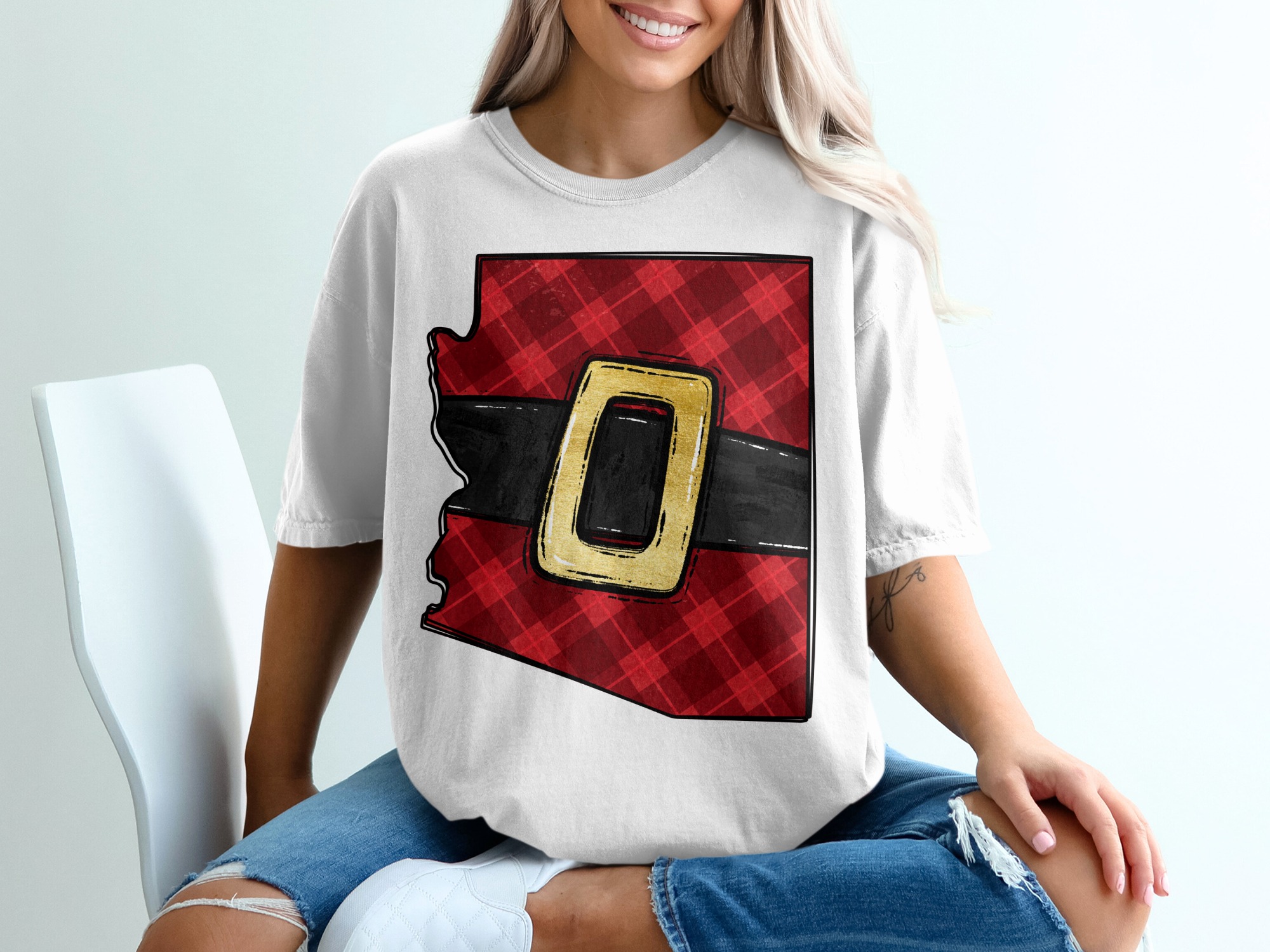 Arizona Santa Belt T Shirt, Christmas Arizona Tee, AZ Holiday Shirt, Plaid State, Santa Claus State, Holiday T-Shirt, AZ Gift, Arizona Gift