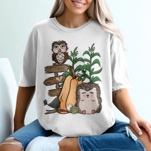Cute Fall T-Shirt, Owl, Hedgehog, Pumpkin Patch Shirt, Autumn Tees, Thanksgiving Clothes, Harvest Season Top, Halloween Gift Idea