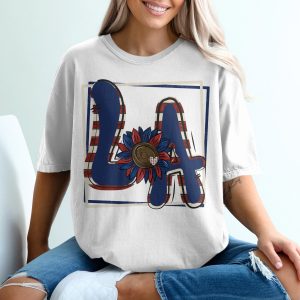 LA Sunflower T-Shirt, Patriotic Design, USA Theme Tee, Letter LA, American Flag, Summer Outfit, Gift Idea, Women T-Shirt, Girl T-Shirt