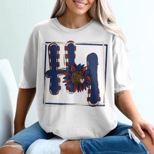 HI T-Shirt, Patriotic T-Shirt, Sunflower T-Shirt, American Flag T-Shirt, USA Shirt, Cute Summer Shirt, Gift For Her, Women Apparel