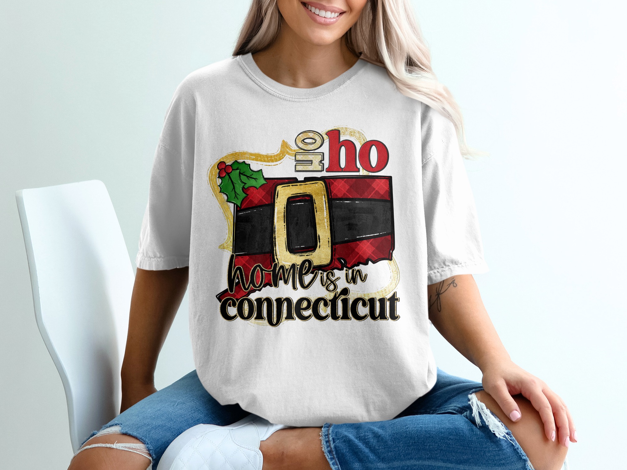 Home Is In Connecticut T-Shirt, Christmas Connecticut Shirt, Connecticut Santa Belt Tee, Funny CT Holiday T Shirt, Cute Christmas Apparel
