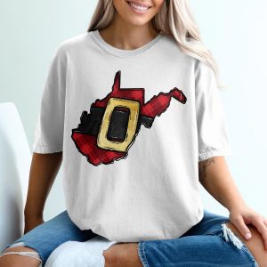 West Virginia Santa Belt T-Shirt, Christmas State Pride, Holiday Gift, Red Plaid State Outline Tee, WV Christmas Apparel, West Virginia Gift