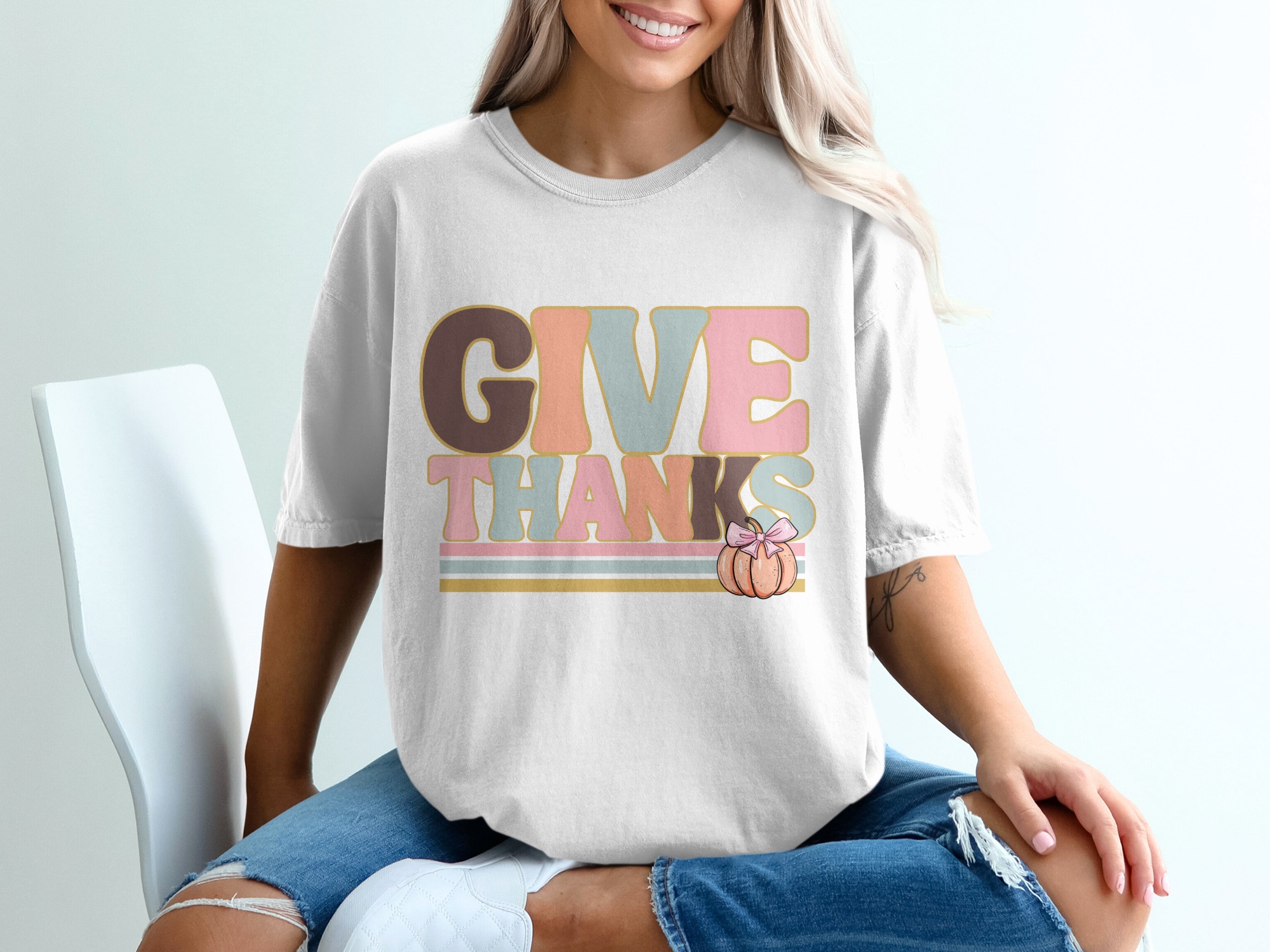 Give Thanks T-Shirt, Retro Thanksgiving Tee, Fall Shirt, Pumpkin Tee, Thanksgiving Gift, Holiday Shirt, Retro T Shirt, Trendy Thanksgiving