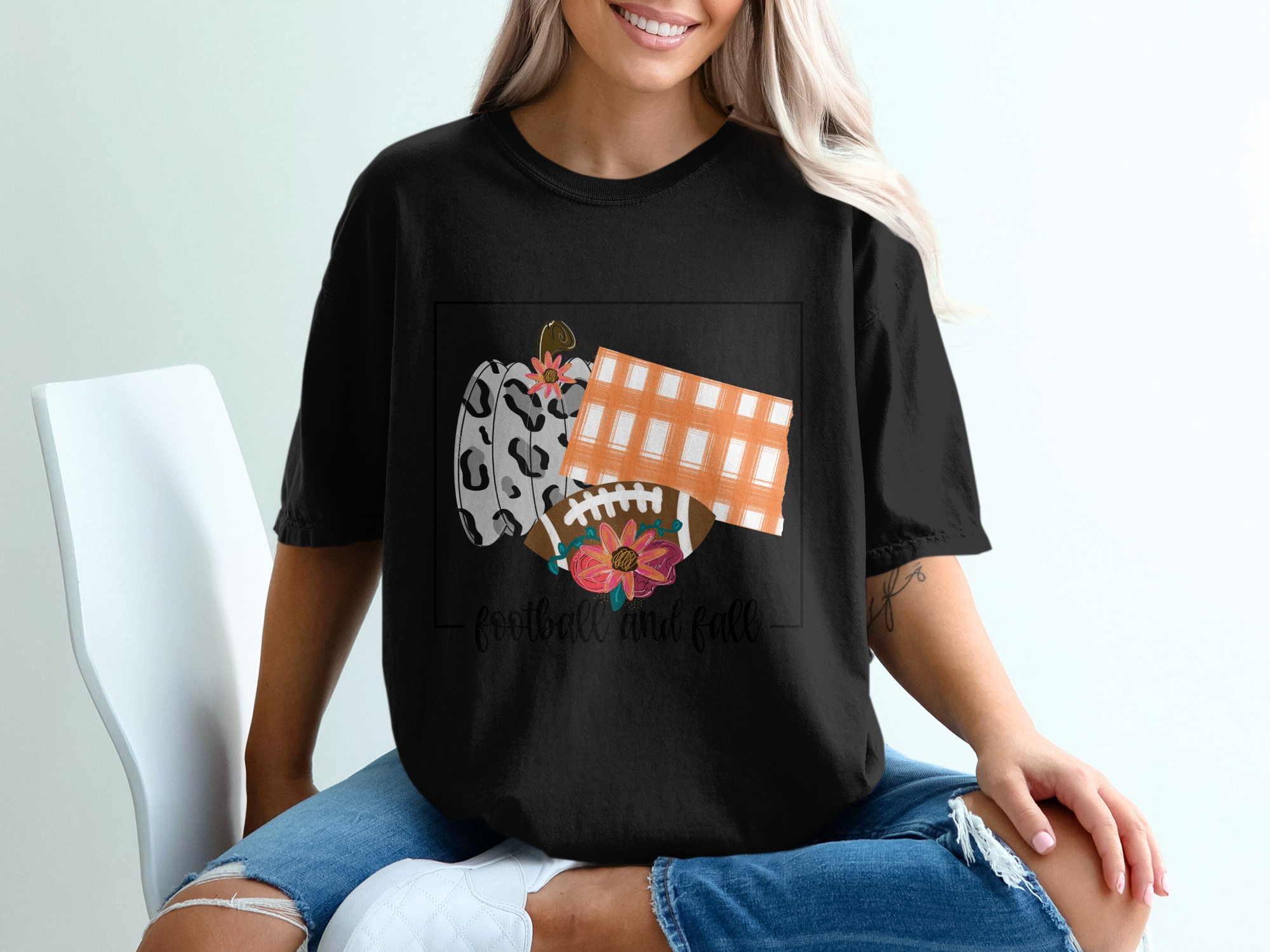 Football And Fall T-Shirt, Autumn T Shirt, Pumpkin, Football Tee, Floral T-Shirt, Fall Season, Cute Thanksgiving Shirt, Fall Vibes - Image 2