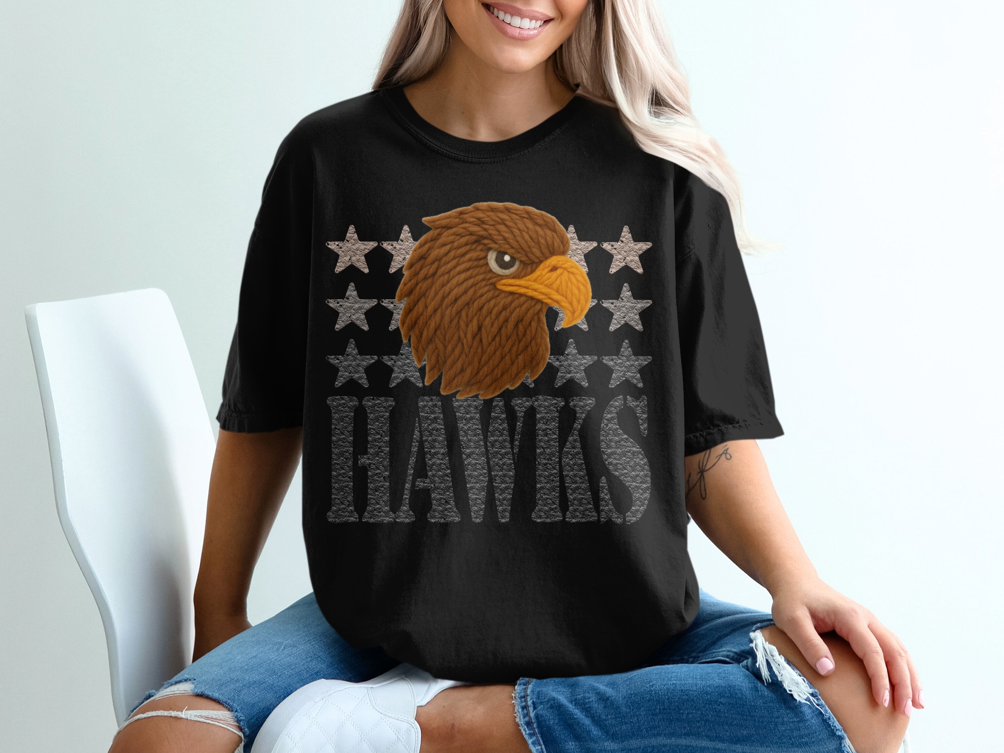 Hawks T-Shirt, Eagle Head, Starry Design, Team Spirit, Fan Apparel, Unique Gift, Stylish Top - Image 2