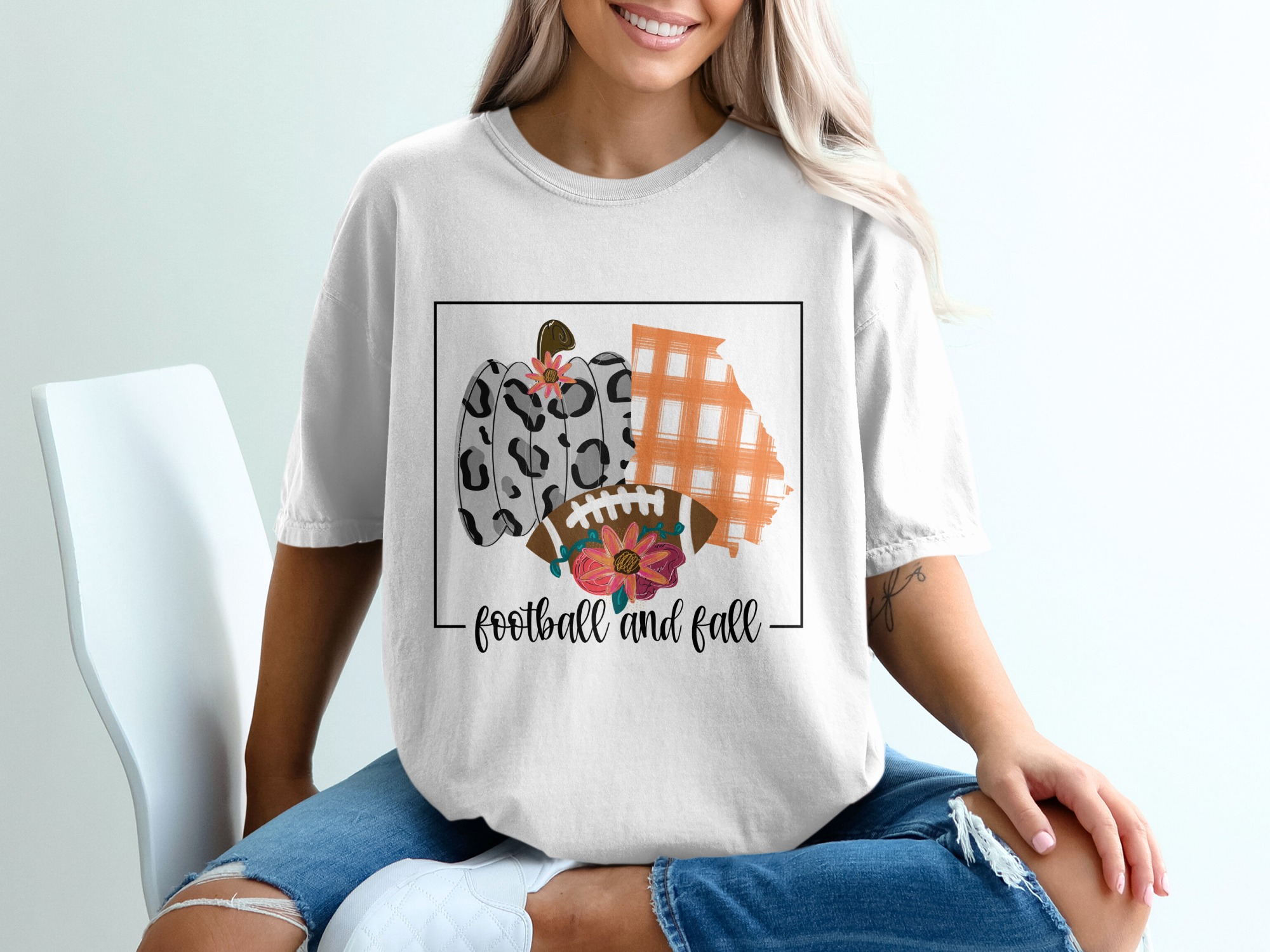 Football and Fall T-Shirt, Leopard Pumpkin Tee, Autumn Game Day Shirt, Southern State Pride, Floral Football Shirt, Trendy Fall T Shirt