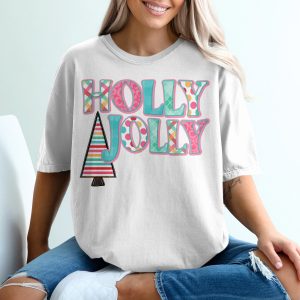 Holly Jolly T-Shirt, Festive Christmas Tee, Holiday Cheer Shirt, Cute Xmas Tree Apparel, Colorful Christmas T-Shirt Design