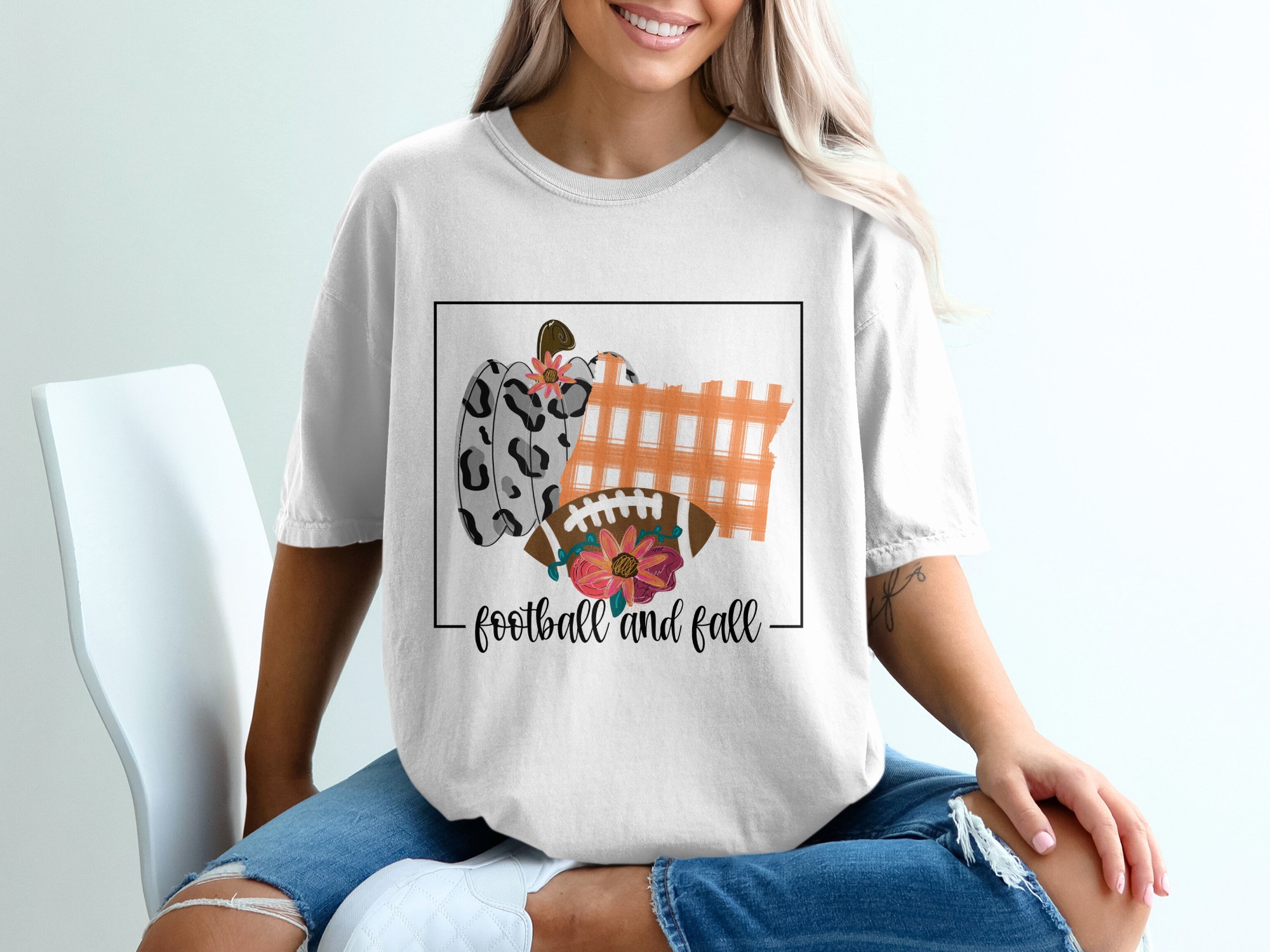 Football and Fall T-Shirt, Autumn T Shirt, Pumpkin and Plaid, Sports Tee, Cute Fall Shirt, Thanksgiving Outfit, Unisex T-Shirt for Gift