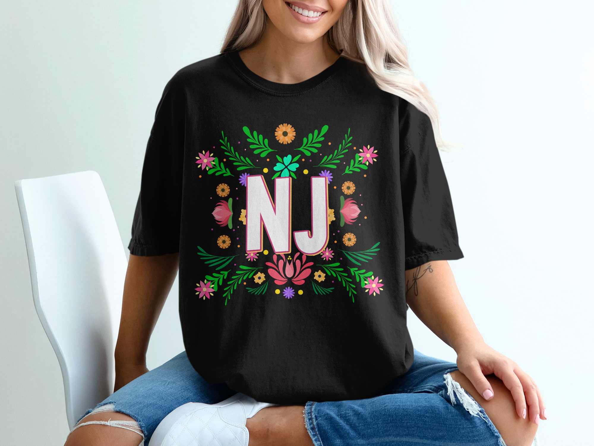NJ T-Shirt, Floral New Jersey Tee, Flower State Pride Shirt, Colorful Garden Design, Trendy NJ Gift, Jersey Love Tee, State Flower T Shirt - Image 2