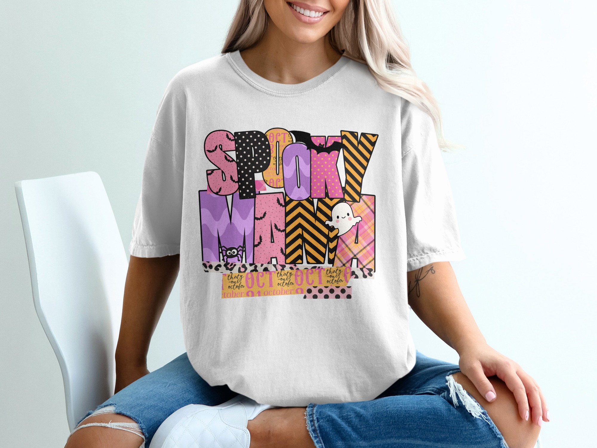 Spooky Mama T-Shirt, Halloween Shirt, Cute Ghost Bat Spider Tee, October 31st T Shirt, Funny Mom Shirt, Autumn Fall Shirt, Halloween Gift