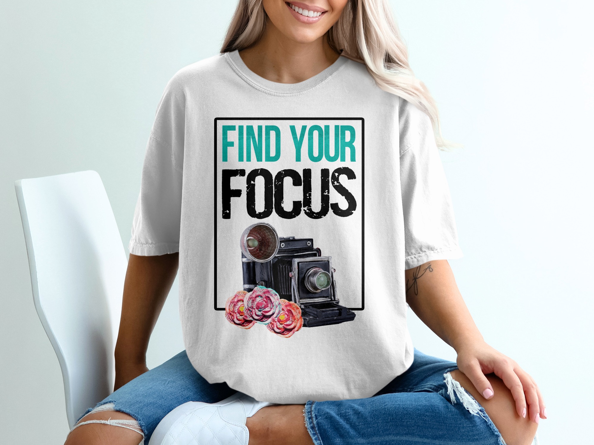 Find Your Focus T-Shirt, Vintage Camera Tee, Photographer Gift Idea, Floral Camera Shirt, Motivation Shirt, Retro Camera Tee