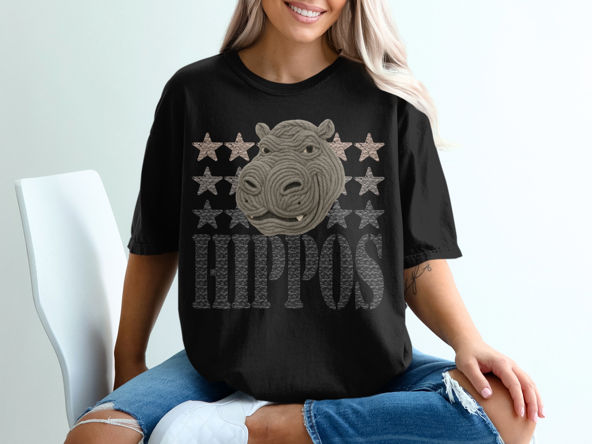 Hippo T-Shirt, Starry Hippo Shirt, Cute Hippo Gift, Hippopotamus Tee, Animal Lover Shirt, Star Hippo, Graphic Tee, Trendy T-Shirt - Image 2