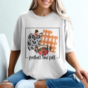 Football and Fall T-Shirt, Leopard Pumpkin, Plaid, Football, Flowers, Autumn T-Shirt, Seasonal Tee, Festive Shirt