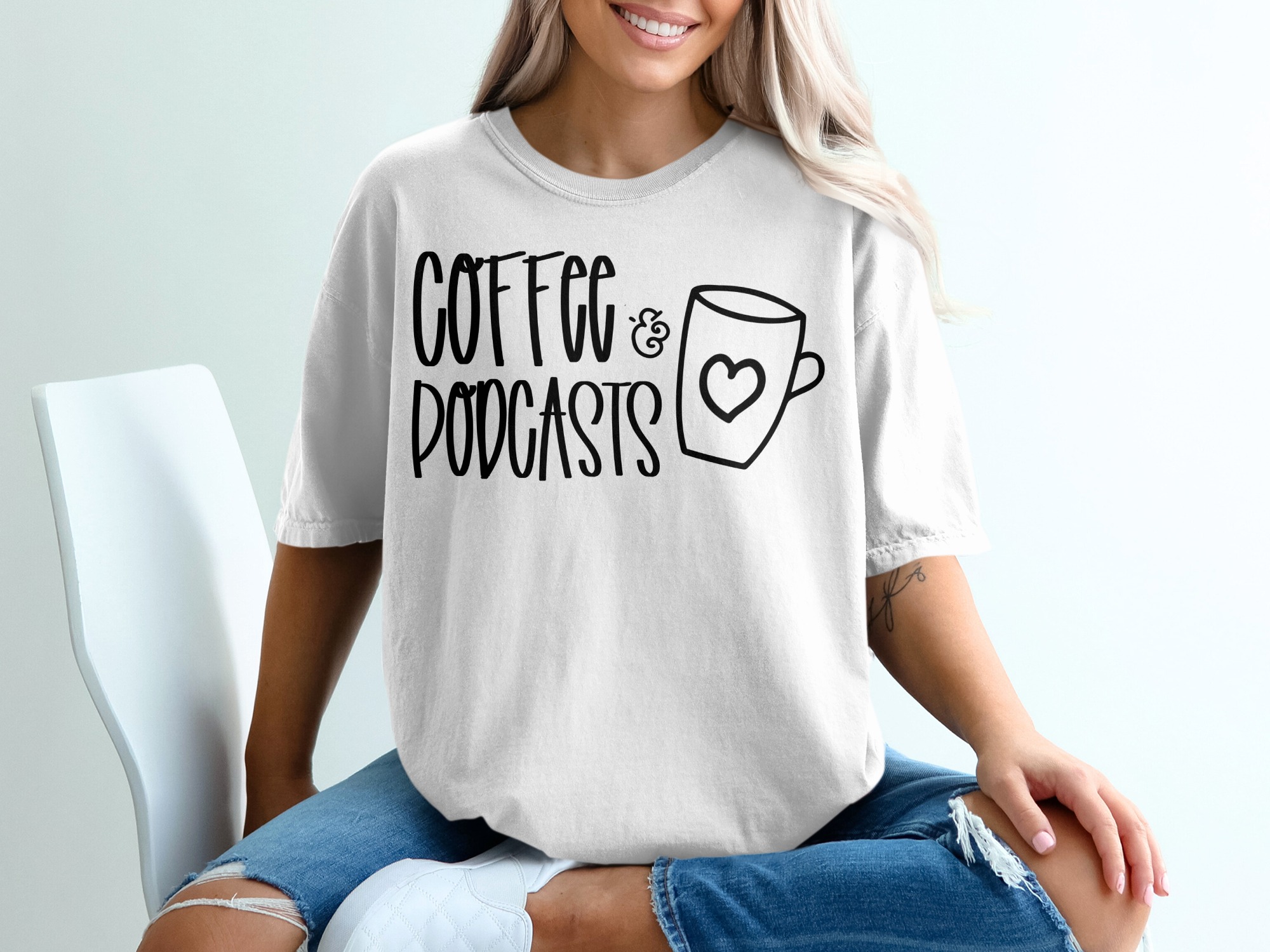 Coffee and Podcasts T Shirt, Podcast Lover Tee, Coffee Lover Shirt, Podcast Gift, Coffee Mug Shirt, Coffee Podcast Apparel