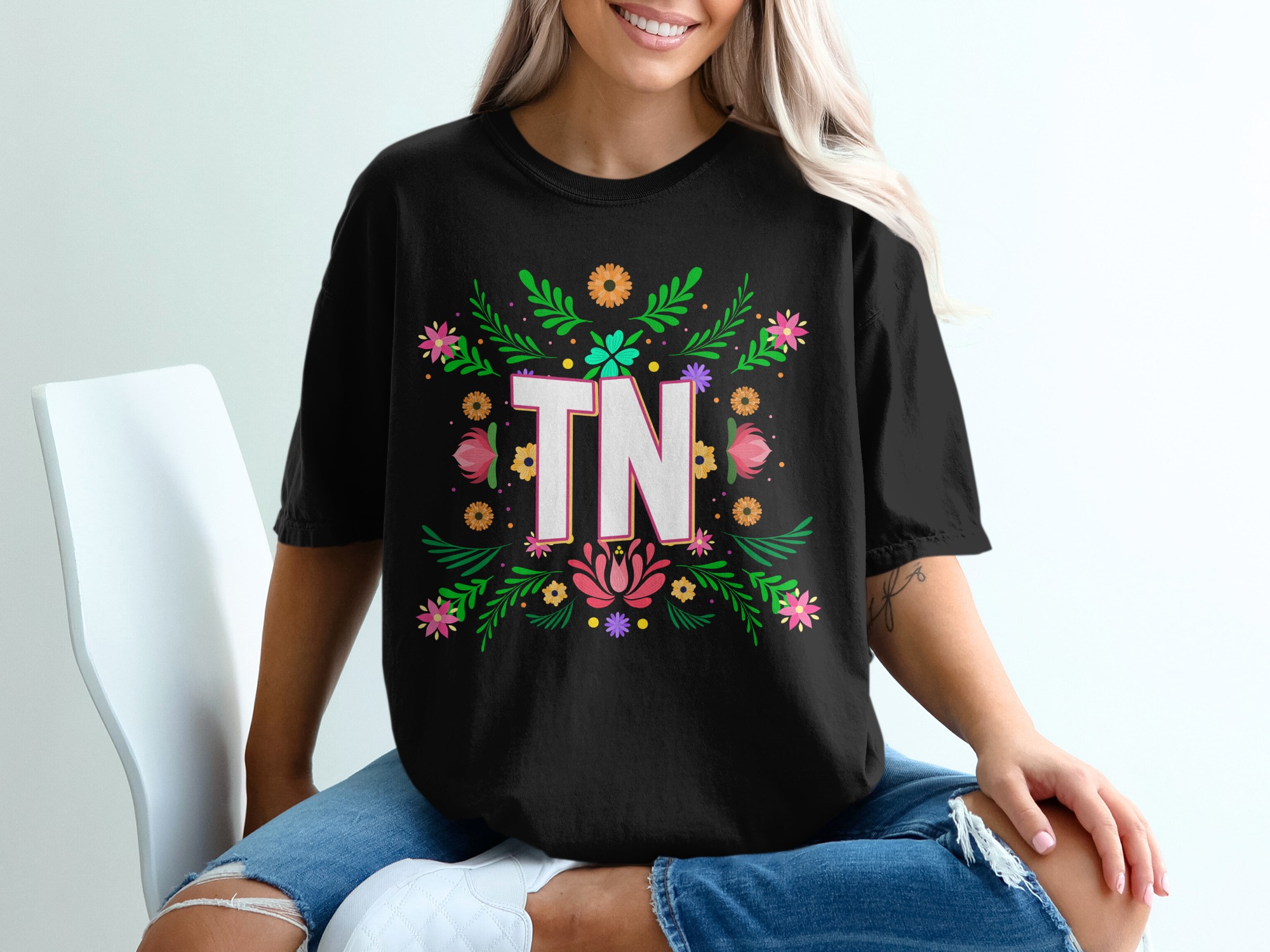 TN Floral T-Shirt, Tennessee State Pride, Flower Graphic Tee, Southern Style Shirt, Gift for Tennessee Native, Trendy T-Shirt - Image 2