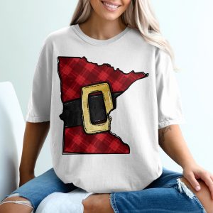 Minnesota Christmas T-Shirt, Plaid MN State, Santa Belt Shirt, Holiday MN Pride Tee, Festive State Shape Gift, Minnesota Lover Apparel