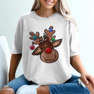 Cute Reindeer Christmas T Shirt, Holiday Shirt, Funny Reindeer, Rudolph Shirt, Christmas Gift, Cartoon Deer Tee, Festive Season Shirt