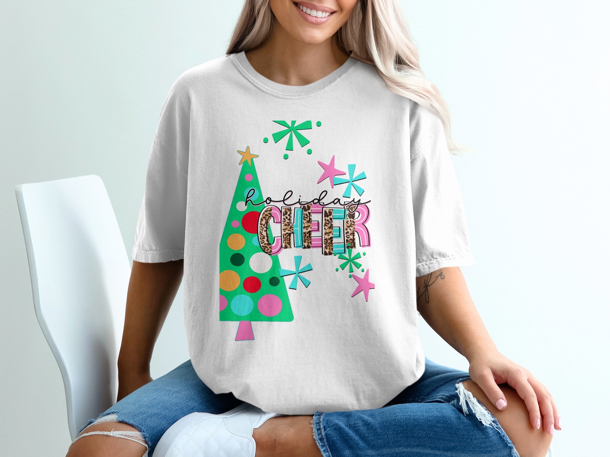 Holiday Cheer T-Shirt, Christmas Tree Shirt, Leopard Print, Fun Christmas Shirt, Festive T-Shirt, Holiday T-Shirt, Christmas T-Shirt