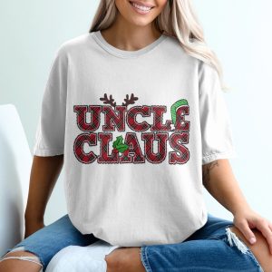 Uncle Claus T-Shirt, Christmas Family Tee, Plaid Holiday Shirt, Reindeer Antlers Hat, Funny Festive Gift, Uncle Santa Claus Tshirt