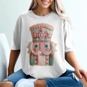 Pink Nutcracker T-Shirt, Christmas Design, Holiday Gift, Festive Tee, Unique Style, Embroidered Look, Pastel Colors, Winter Season