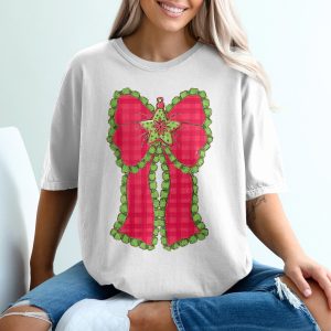 Festive Bow T-Shirt, Christmas Decor, Holiday Cheer Design, Holiday Ribbon Star T-Shirt, Seasonal Gift, Holiday Apparel