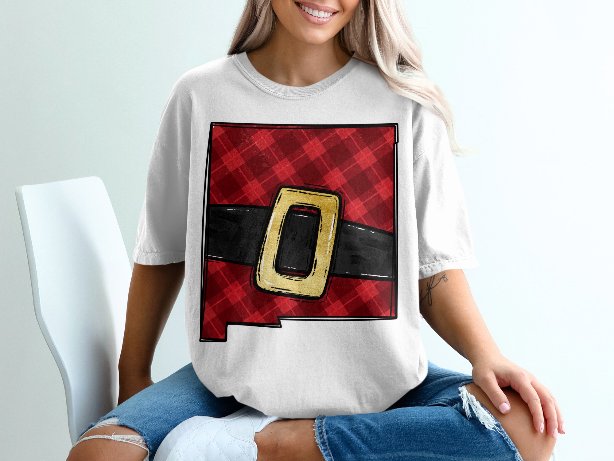 Santa Suit State T-Shirt, Christmas New Mexico Tee, Festive Plaid Gift, Holiday Apparel, Xmas State Pride Shirt, Winter Vacation Souvenir