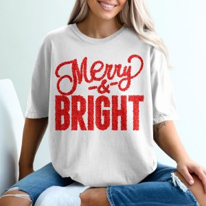 Merry and Bright T-Shirt, Red Sequin Design, Christmas T-Shirt, Holiday Season Apparel, Festive T-Shirt, Christmas Gift Idea