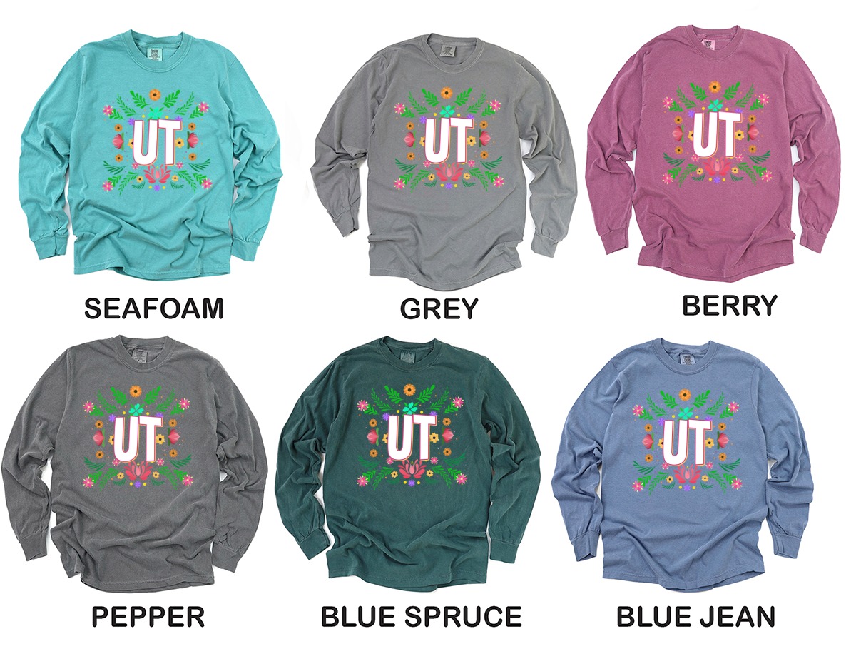 UT Floral Long Sleeve T-Shirt, University Pride, Botanical Design, Trendy Shirt, Colorful Print, Unique Gift, College Apparel - Image 3