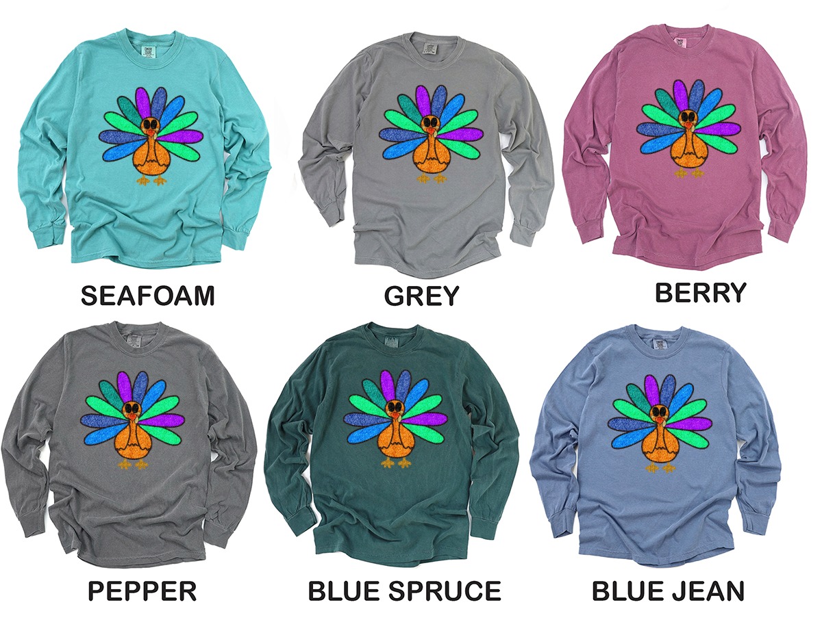 Colorful Turkey Long Sleeve T-Shirt, Thanksgiving Outfit, Funny Turkey Tee, Holiday Gift, Festive Fall Apparel - Image 3