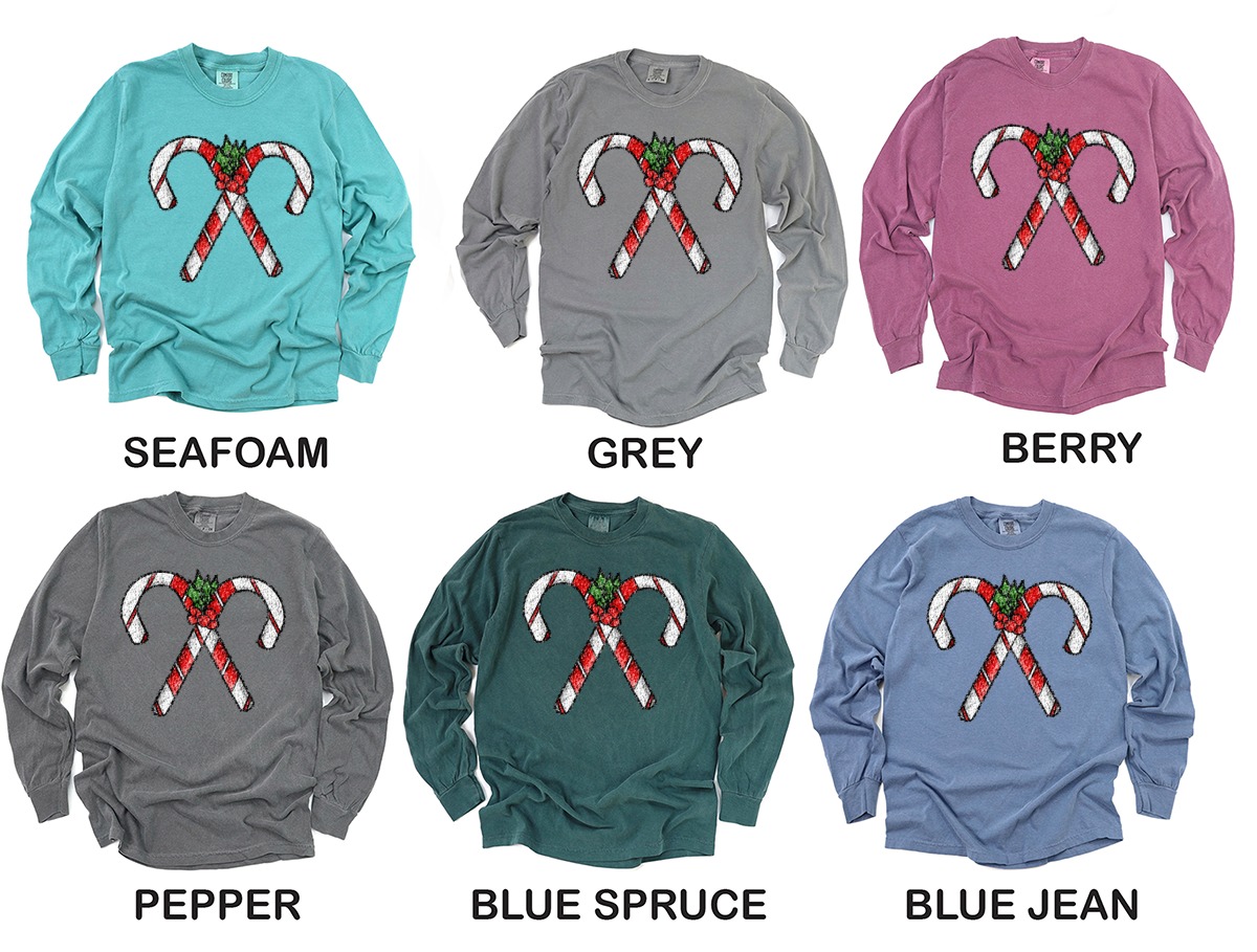 Candy Cane Long Sleeve T-Shirt, Holiday Shirt, Christmas Tee, Festive Outfit, Christmas Gift, Winter Apparel, Celebration Clothes - Image 3