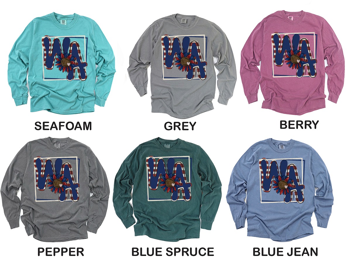 WA Long Sleeve T-Shirt, Retro Style WA Shirt, Vintage Washington Flower Graphic, Washington Love Tee, State Pride Tshirt, WA Floral Top - Image 3
