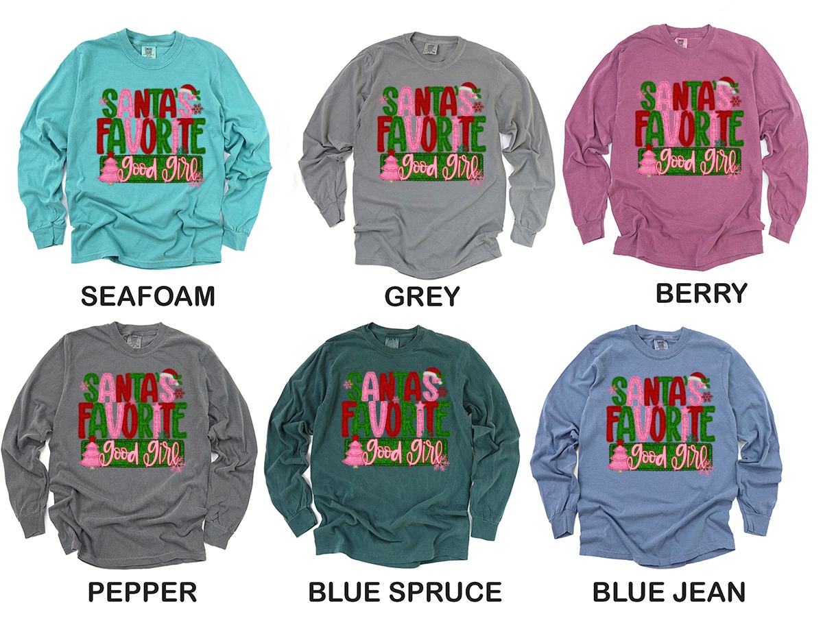 Santa's Favorite Good Girl Long Sleeve T-Shirt, Christmas Costume, Holiday Tee, Festive Apparel, Winter Fashion, Santa Lover Shirt - Image 3