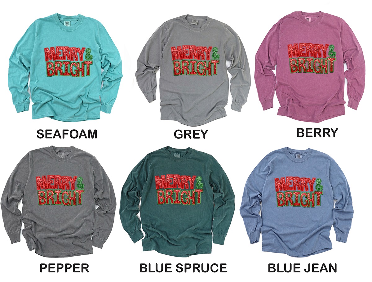 Merry and Bright Long Sleeve T-Shirt, Holiday Season Apparel, Festive Long Sleeve Tee, Christmas Gift Idea, Sparkling Winter Fashion - Image 3