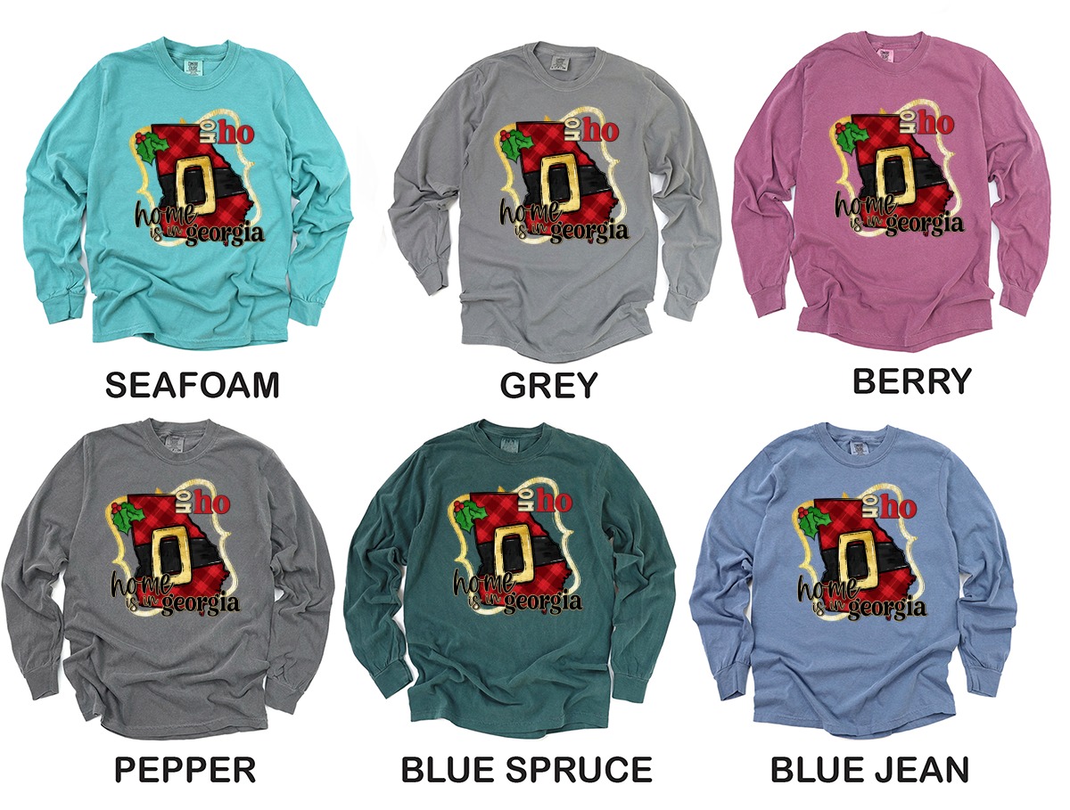 Home is in Georgia Long Sleeve T-Shirt, Ho Ho Ho, Christmas Georgia State Pride, Santa Belt, Georgia Gift, Holiday Shirt - Image 3