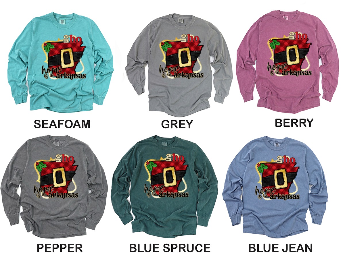 Arkansas Christmas Long Sleeve T-Shirt, Santa Belt State Pride Tee, Home State Holiday Shirt, Ho Ho Home Arkansas Shirt - Image 3