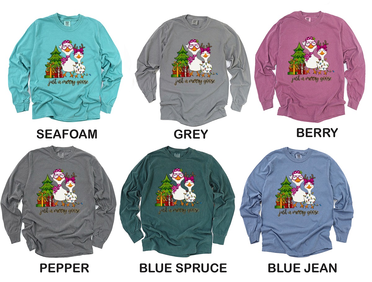 Just a Merry Goose Long Sleeve T-Shirt, Christmas Goose Shirt, Holiday Season Tee, Cute Goose, Animal Long Sleeve Shirt - Image 3