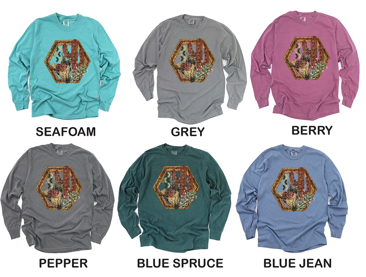 Floral Bull Skull Long Sleeve T-Shirt, Boho Western Tee, Desert Cactus, Southwestern Style Shirt, Country Fashion Top, Unique Gift Idea - Image 3