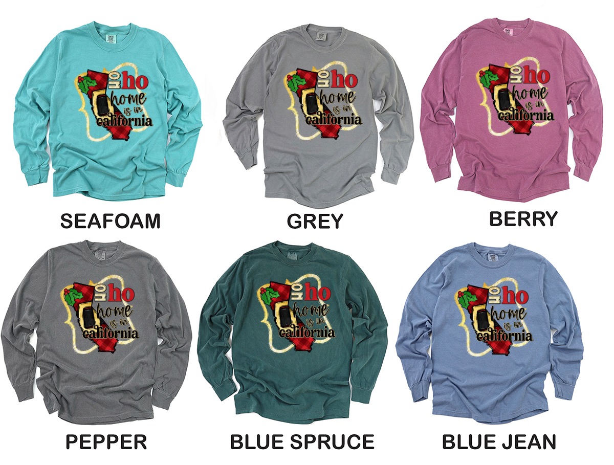 California Christmas Long Sleeve T-Shirt, Home State Holiday Tee, Ho Ho Home, California Gift, State Pride, Holiday Apparel, Winter Shirt - Image 3