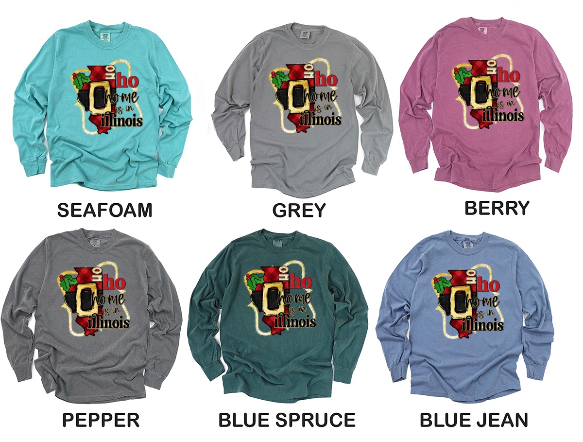 Illinois Home Long Sleeve T-Shirt, State Pride Shirt, Christmas in Illinois Tee, Holiday Tee, Illinois Gift, Hometown Apparel - Image 3