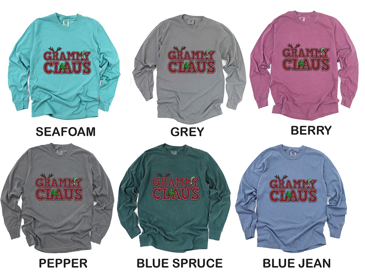 Grammy Claus Long Sleeve T-Shirt, Christmas Grandma Shirt, Holiday Gift Idea, Festive Plaid Design, Reindeer Antlers, Cute Xmas Tee - Image 3