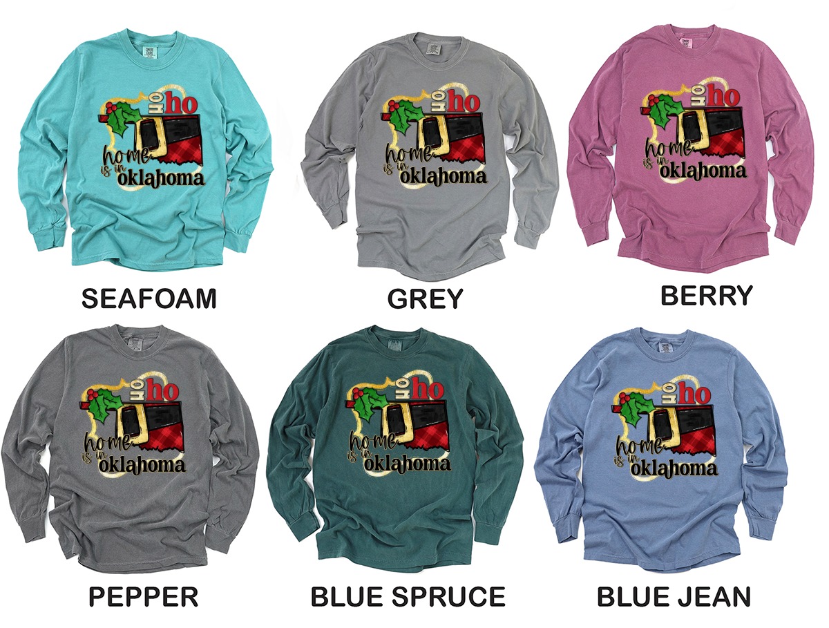 Oklahoma Home Ho Ho Ho Long Sleeve T-Shirt, Christmas Oklahoma, Oklahoma Gift, Oklahoma State, Christmas Long Sleeve Shirt, Oklahoma - Image 3