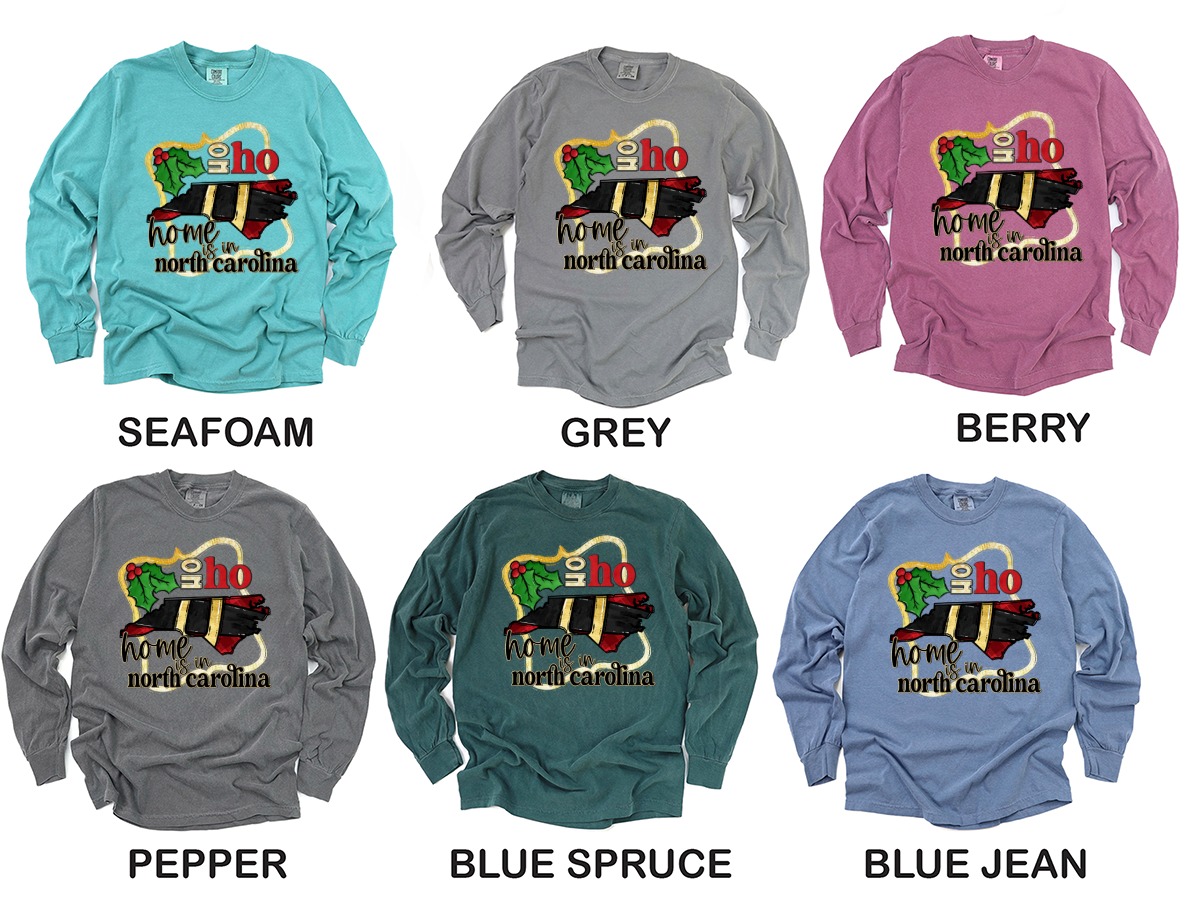 North Carolina Christmas Long Sleeve T-Shirt, Home State Holiday Shirt, NC State Pride Shirt, Funny Ho Ho Ho NC Shirt, Xmas Gift Idea - Image 3