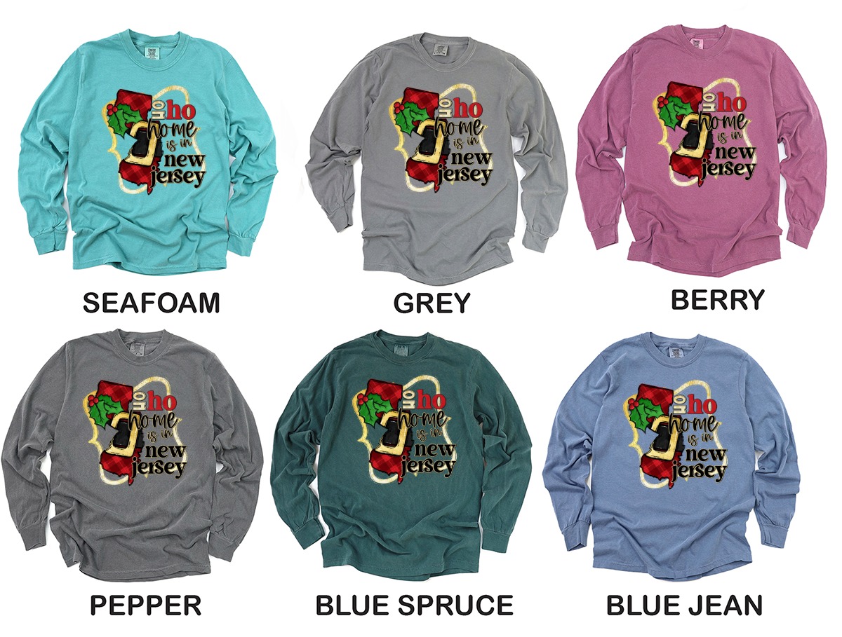 Home is in New Jersey, Holiday Season Long Sleeve T-Shirt, Christmas Theme, State Pride Apparel, New Jersey Lover Tee - Image 3