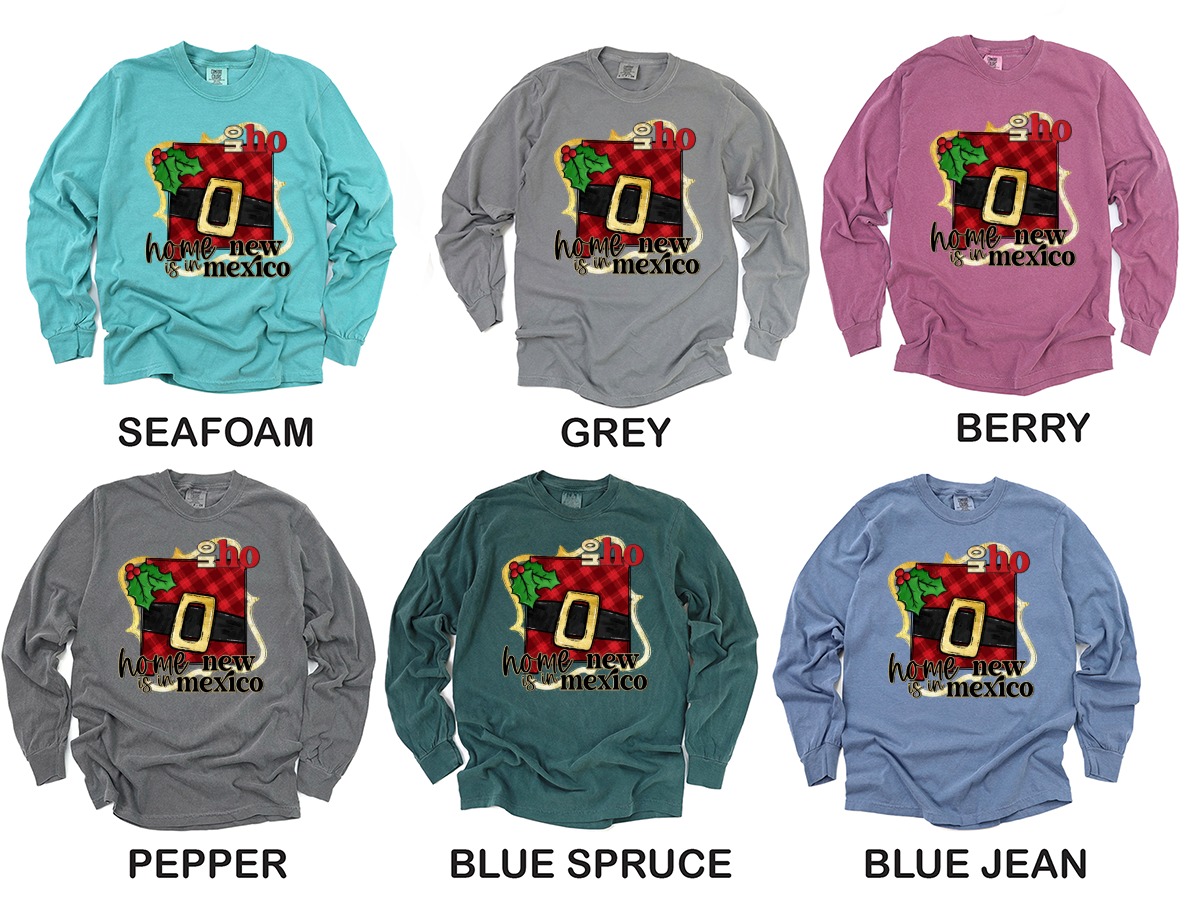 New Mexico Christmas Long Sleeve T-Shirt, Home is in NM, Santa Belt Ho Ho Ho, Holiday Gift Tee, State Pride Christmas, NM Xmas Apparel - Image 3
