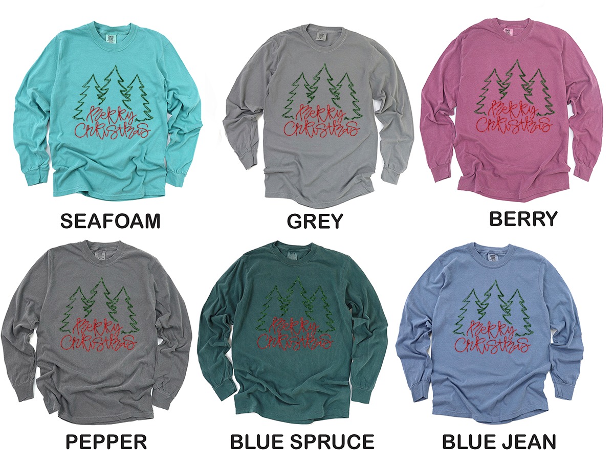 Merry Christmas Long Sleeve T-Shirt, Christmas Tree Shirt, Holiday Shirt, Festive Apparel, Winter Long Sleeve, Xmas Outfit, Gift Idea - Image 3