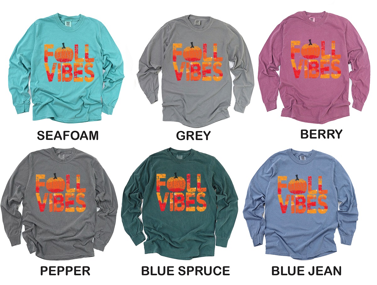 Fall Vibes Long Sleeve T-Shirt, Pumpkin Shirt, Autumn Apparel, Thanksgiving Tee, Cozy Fall Outfit, Trendy Fall Shirt - Image 3