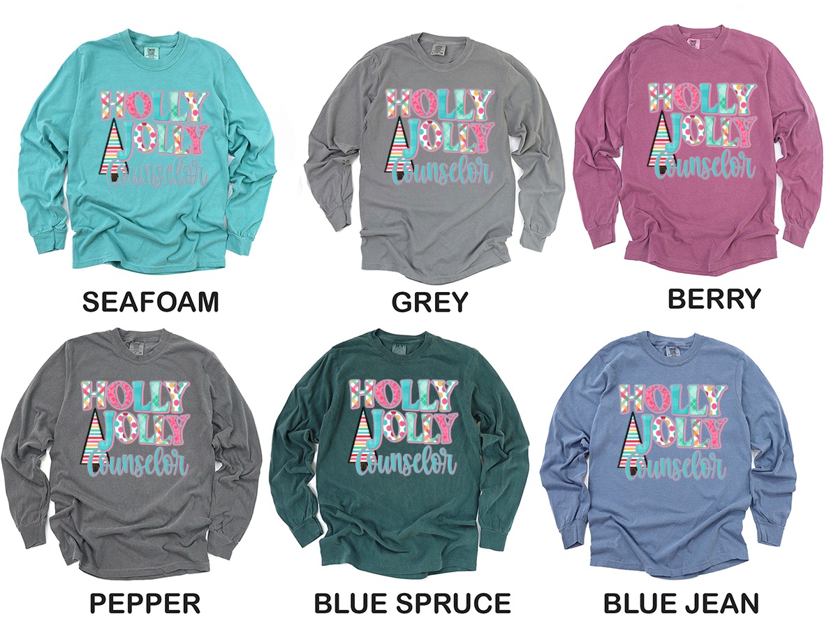 Holly Jolly Counselor Long Sleeve T-Shirt, Christmas Gift, Teacher Gift, Holiday T-Shirt, School Counselor Shirt, Festive Gift - Image 3