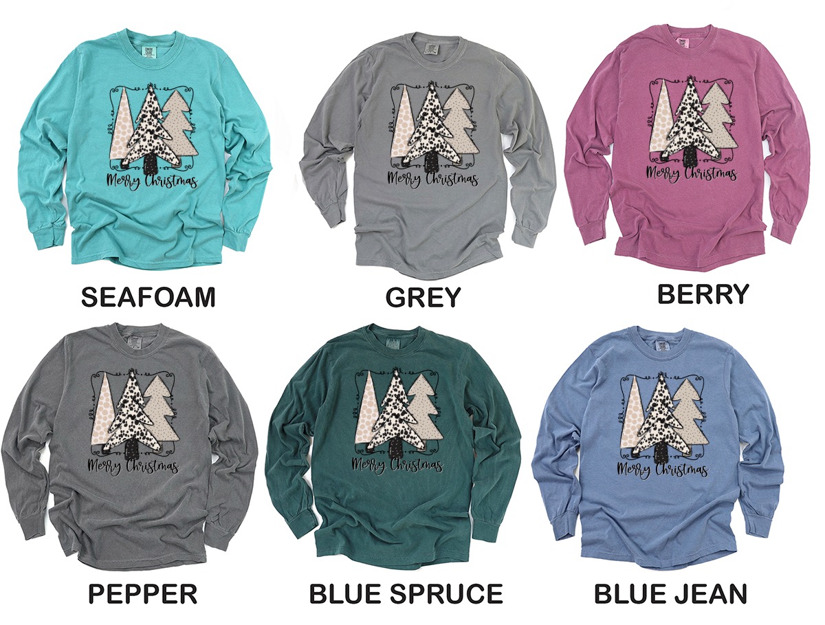 Merry Christmas Trees Long Sleeve T-Shirt, Holiday Shirt, Cute Winter Shirt, Christmas Gift, Xmas Outfit, Festive Season, Trees Apparel - Image 3