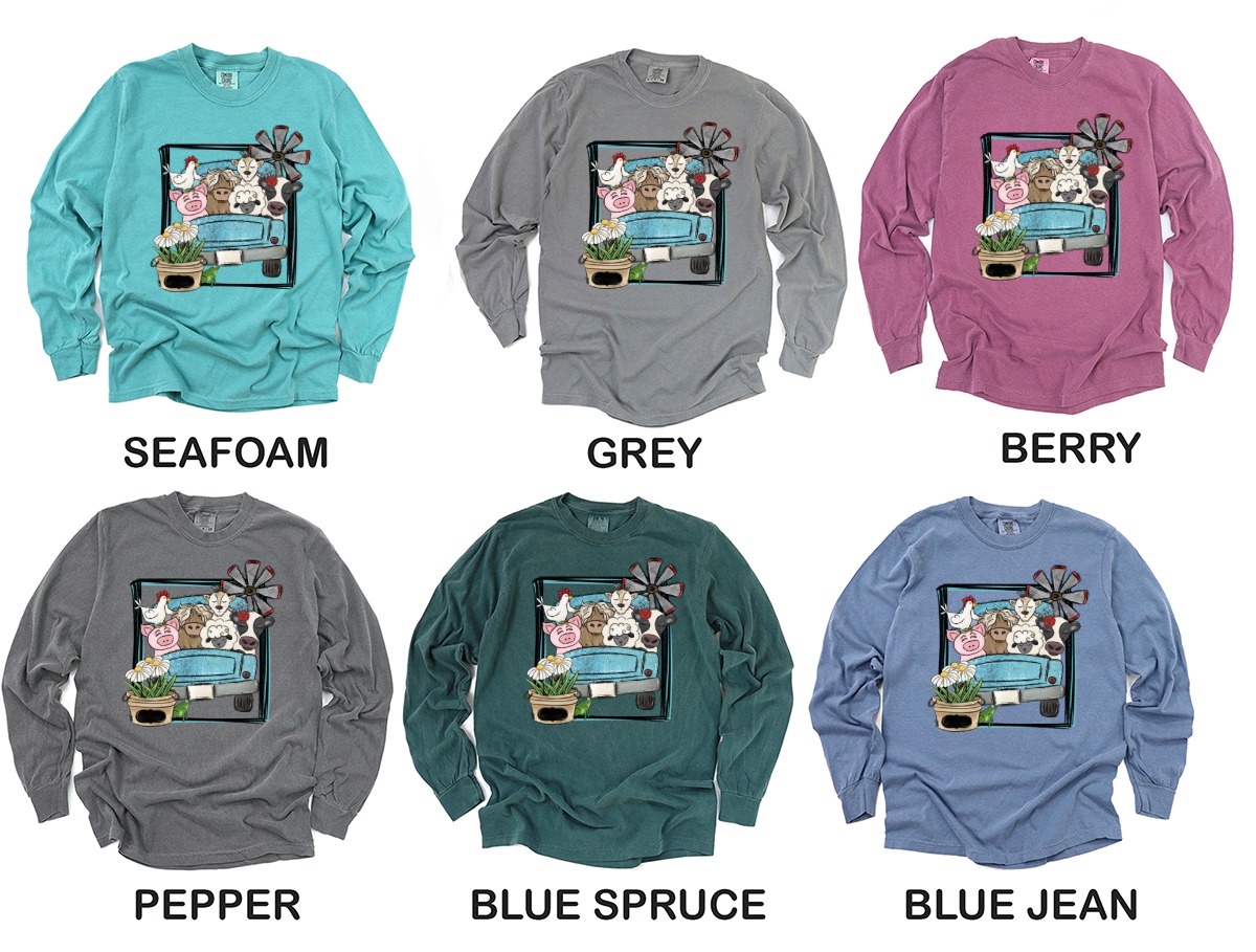 Farm Animals Truck Long Sleeve T-Shirt, Cute Farmhouse Shirt, Country Living Tee, Animal Lover Gift, Farm Truck Shirt, Unique Design - Image 3